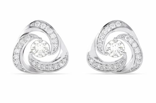 Swirl Diamond Stud Earrings in Silver